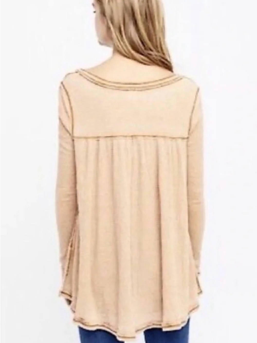 Free People Kai Thermal Swing Henley Top Beige Waffle Knit Tunic Size Small - Picture 2 of 6